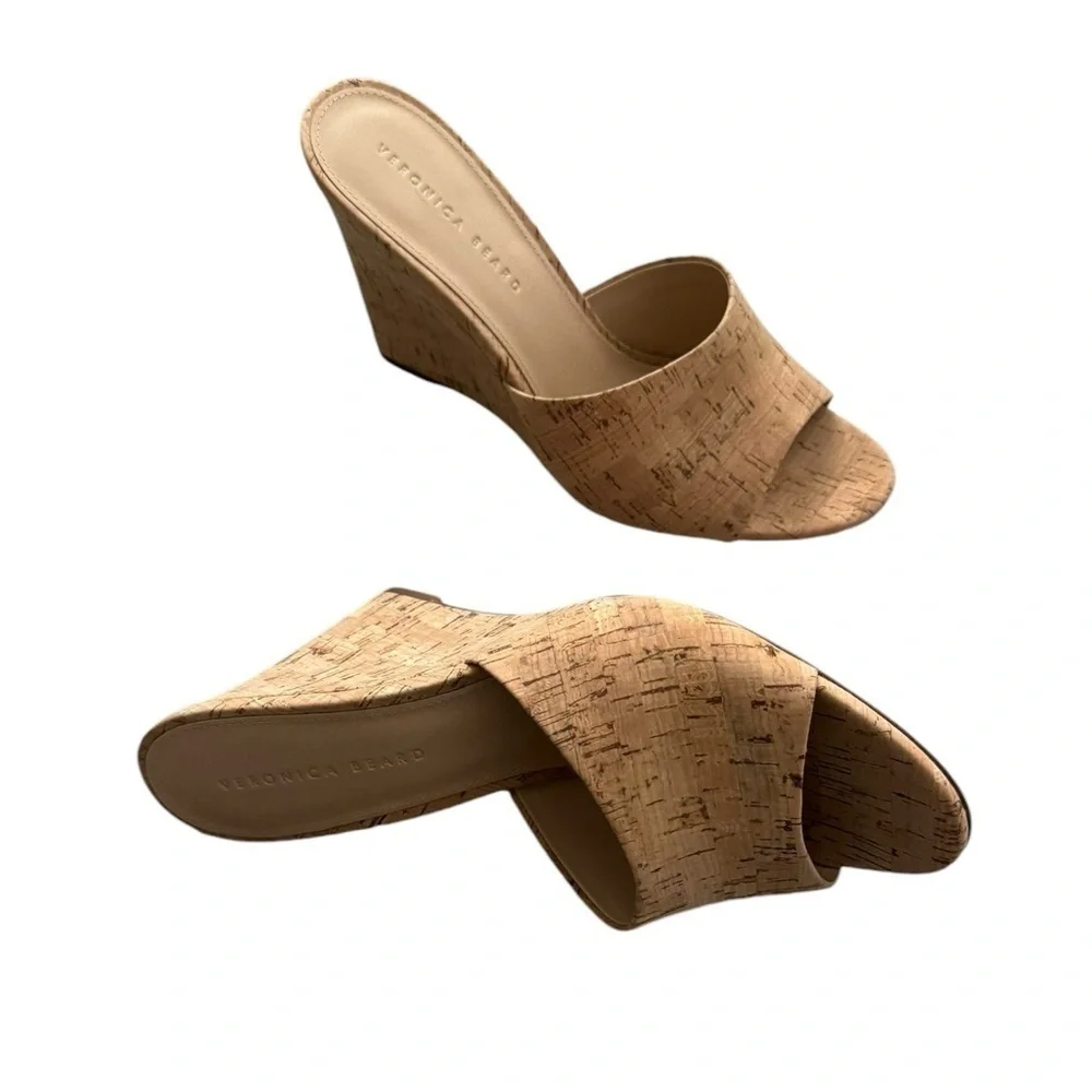 NEW Veronica Beard Dali Cork Wedge Sandal Mules 10.5 Neutral Minimalist